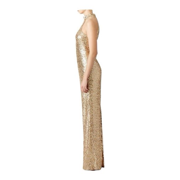 badgley mischka Gold Mix High Neck Gown Size 12 - Picture 12 of 12